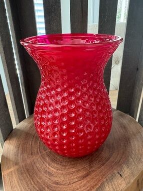 Vintage Ruby Red Debossed (indented)Textured Glass Flower Vase